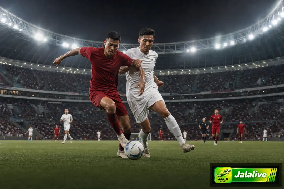 Ilustrasi editorial duel pemain sepak bola dalam laga pramusim Emirates Cup di stadion malam hari