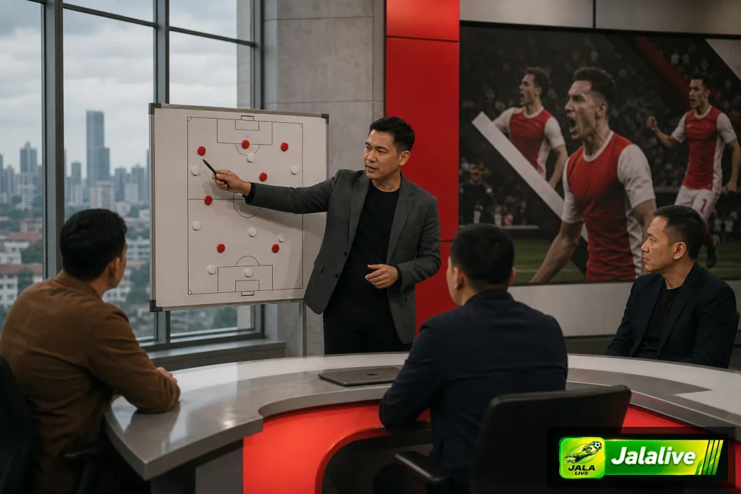 Ilustrasi editorial analisis sepak bola tentang Arsenal dan persaingan Liga Inggris