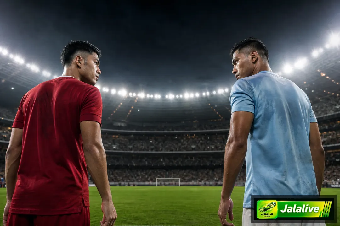 Ilustrasi editorial dua pemain sepak bola bersiap untuk laga Liga Inggris