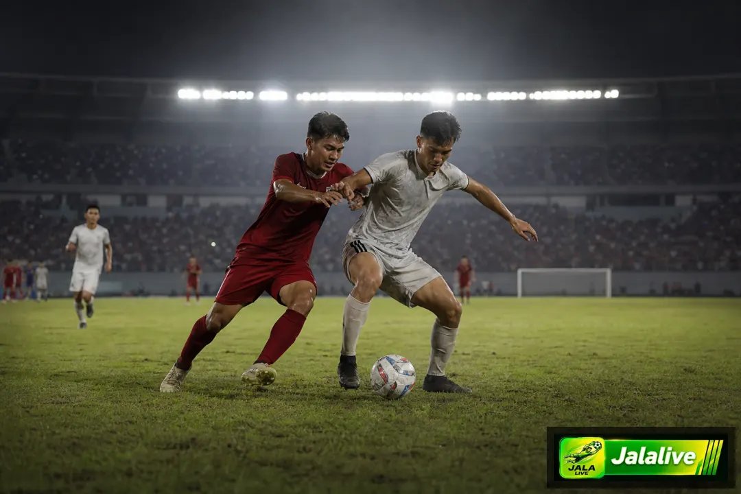 Ilustrasi editorial duel Napoli dan Arsenal di stadion malam hari